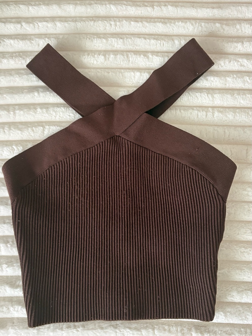 Babaton One-Shoulder Ribbed Crop Top in Dark Brown